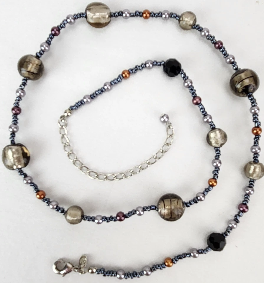 Collar Premier Designs Gris Plata Bronce Color Vidrio Cuentas Semilla 22" Foto 3 de 4