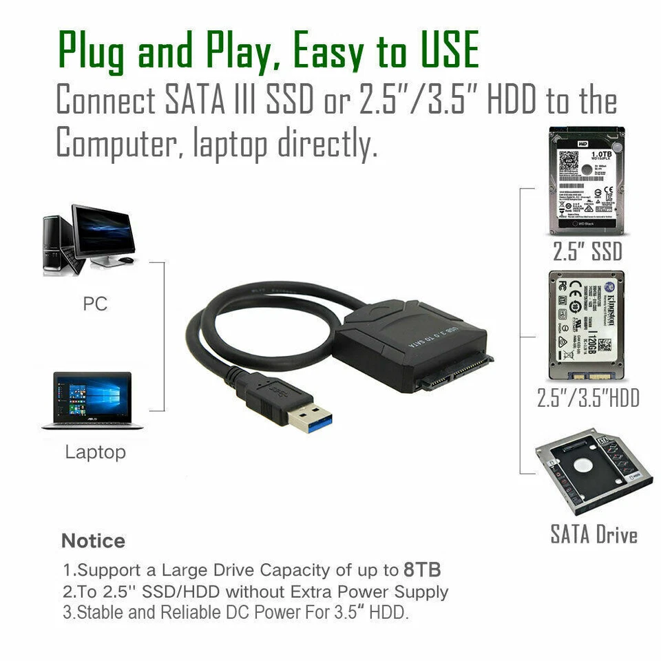 USB 3.0 to SATA External Hard Drive Reader 2.5" 3.5" HDD SSD Power adapter LOT - Image 2 of 4