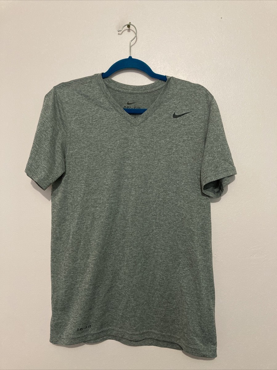 Mens Nike Dri Fit Gray Short Sleeve V Neck Shirt Size Small