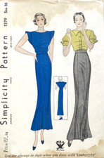 RARE 1930s SIMPLICITY 1379 NRA PATTERN SIZE 18 MISSES DAY EVENING DRESS FF
