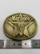 Vintage 1987 Brass Marlboro Belt Buckle. Long Horn. Philip Morris