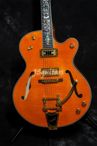 Factory G6120 Semi Hollow Flame Maple Top Electric Guitar Gold Part Fast Ship
