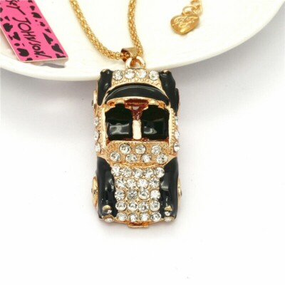 Betsey Johnson Shiny Black Topless Car 3D Gold Pendant Necklace Free Gift Bag