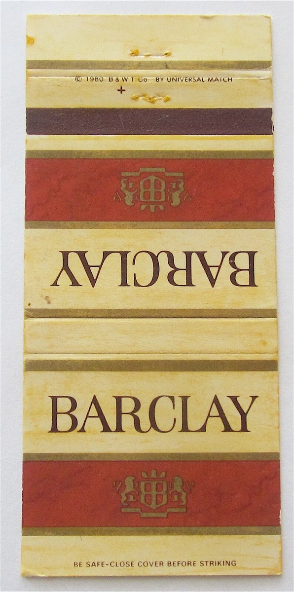 BARCLAY CIGARETTES 99 % TAR FREE MATCHBOOK COVER