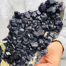 3.05lb Rare Natural Purple Black Pyramid Fluorite Cluster Crystal Raw Mineral