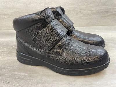 Drew Men's Boots 9.5 Black Leather Work Comfort Strap Diabetic Ankle Work Shoes
