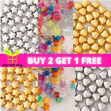 Star Beads Heart Gems 50-100pcs Spacer Acrylic Gold Silver Jewellery Making UK