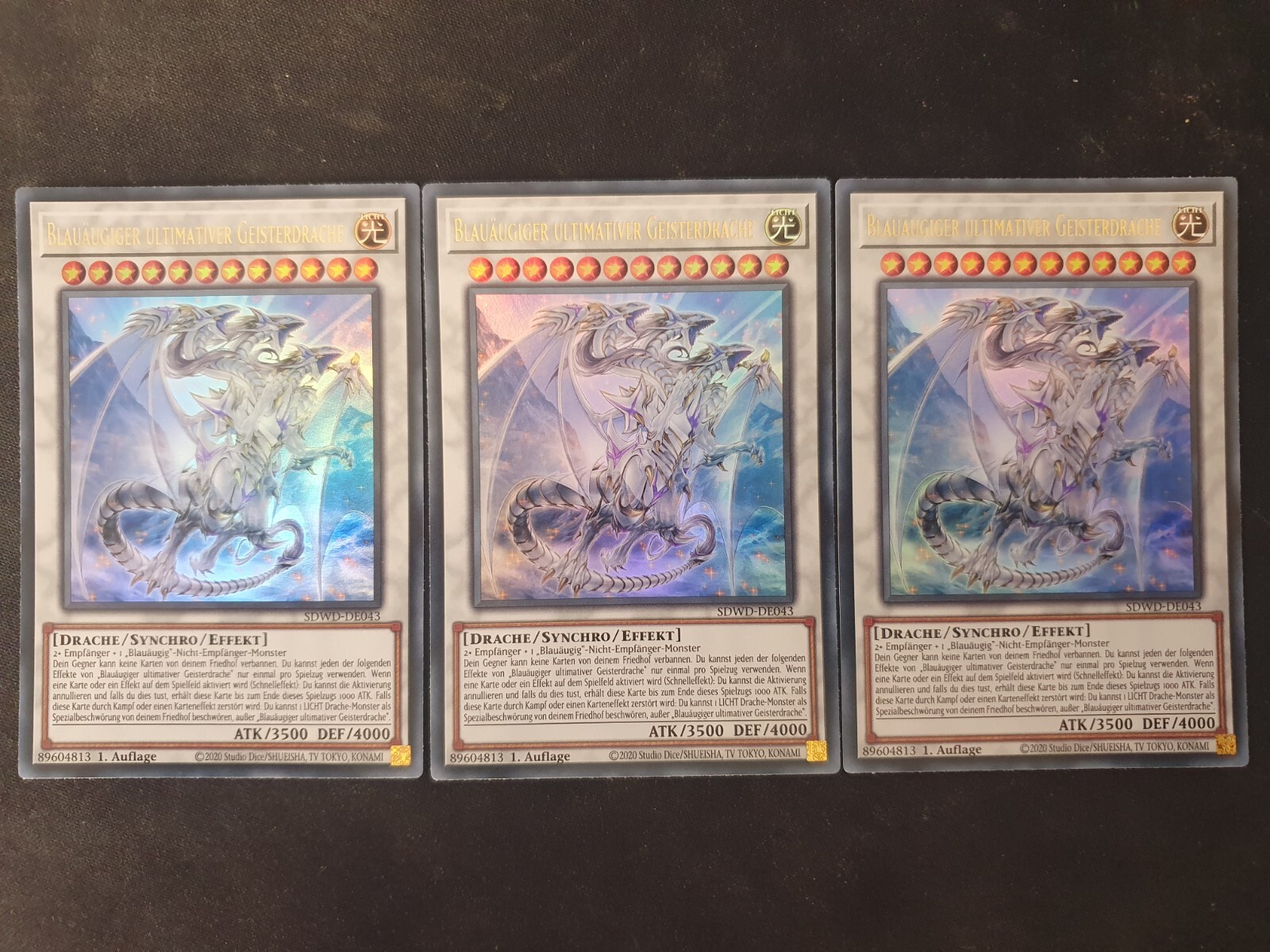 3x Yu-Gi-Oh! SDWD-DE043 Blauäugiger ultimativer Geisterdrache Ultra Rare NM 1st