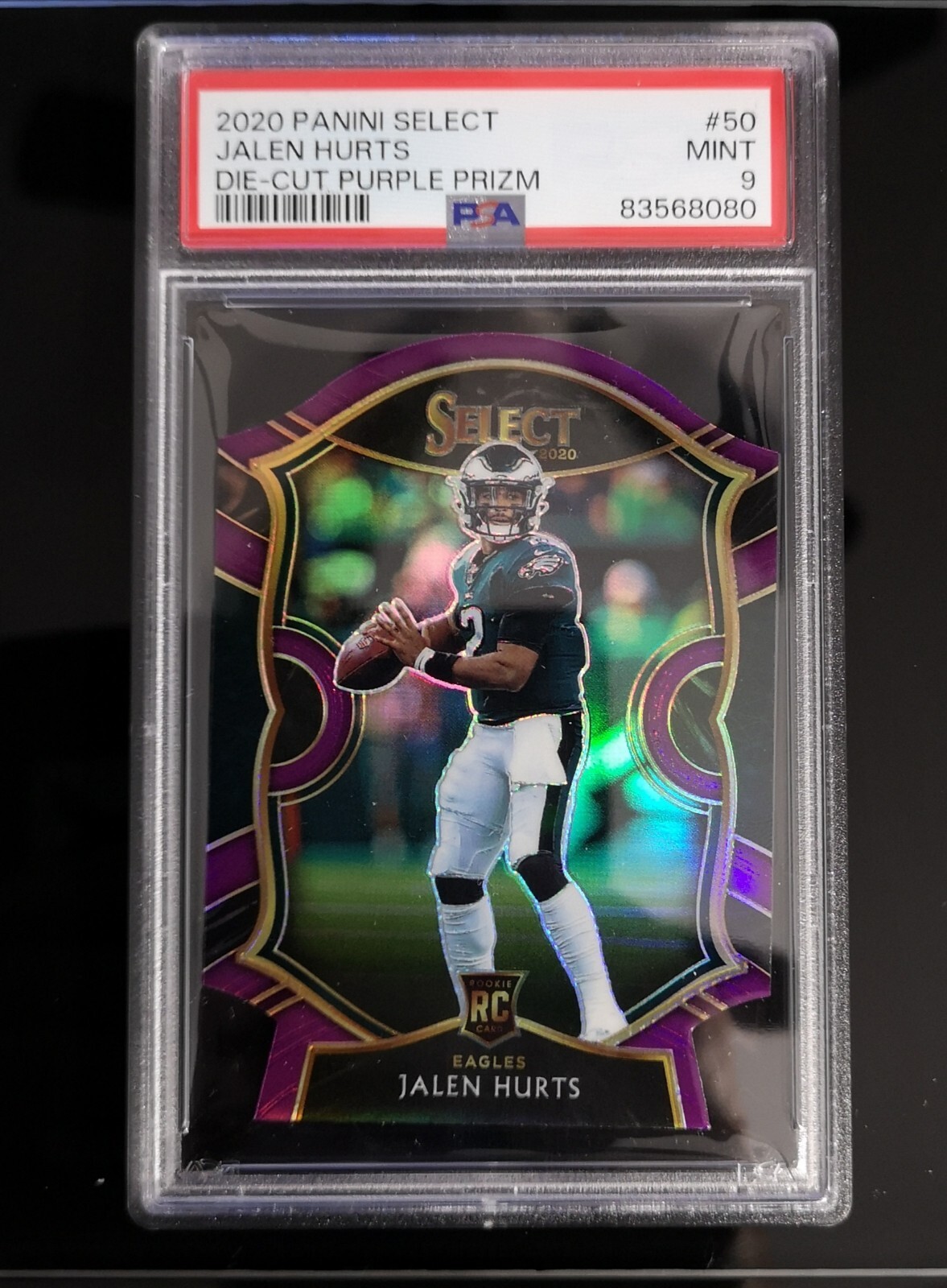 PSA 9 🔥 JALEN HURTS RC SP 2020 Panini Select Rookie Die-Cut Purple Prizm #50