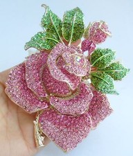 Gorgeous 5 Inch Rhinestone Crystal Rose Flower Brooch Pin Pendant 02994