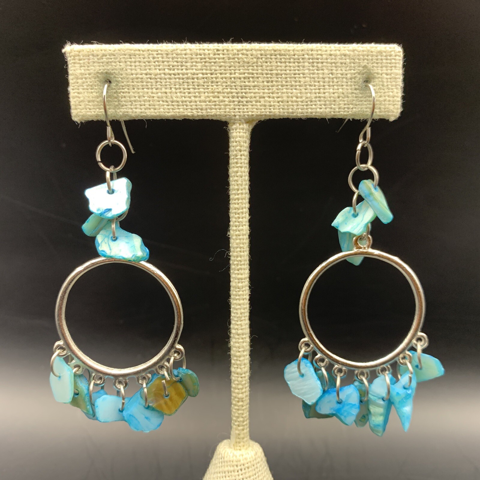 Blue Shell Chandelier Drop Dangle Hook Earrings B… - image 3