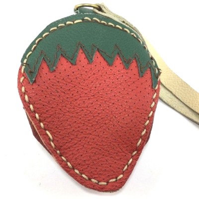 CHIC PATCHWORK GENUINE RETRO LEATHER RED STRAWBERRY LADIES LIPSTICK COIN PURSE