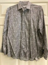Vintage Mens ETRO Shirt Paisley Printed Long Sleeve Blk/Gray Size Euro 43