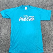 VTG 80s Coca Cola Teal Shirt Men M Single Stitch USA Made Pink Front Print Logo