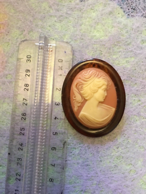 Broche Médaillon Ancienne DAMART En Résine Marron - Très Bon état, Thème Visage