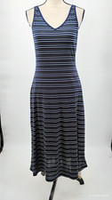 NWT OGL Soft Stretch Navy White Beige Striped Padded Shelf Bra Midi Tank Dress L