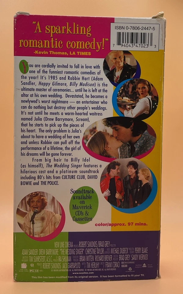 The Wedding Singer VHS 1998 Adam Sandler Drew Barrymore **Buy 2 Get 1 Free** - Image 2 of 3