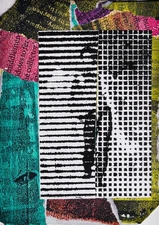 ACEO Mixed Media Collage Gel Print Art – Middlemen 5 - OOAK Original Signed