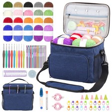 Crochet Kit For Beginners Adults 1693 Yards Yarn Hooks Navy Instruction Bag