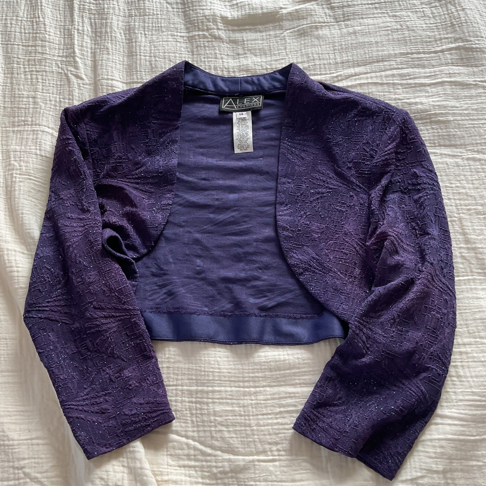 Alex Evenings Bolero Jacket Glitter Purple Evening Cropped Formal 14