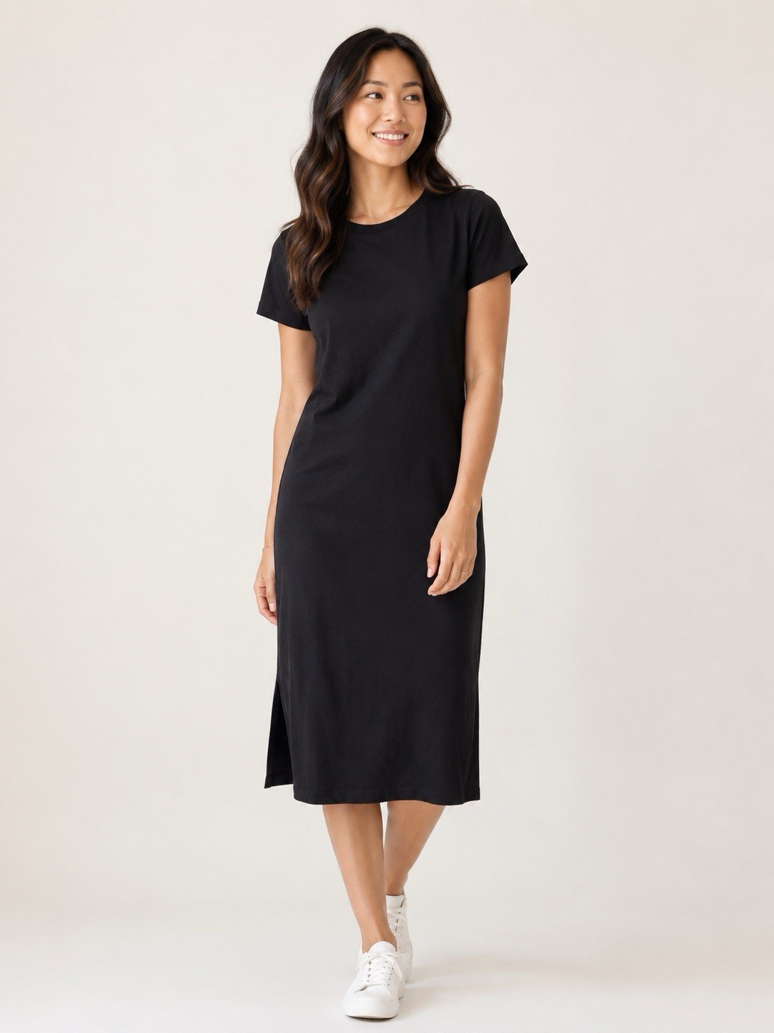 J.Crew Black Cotton Jersey Midi T-Shirt Dress Short Sleeve Crew Neck XS