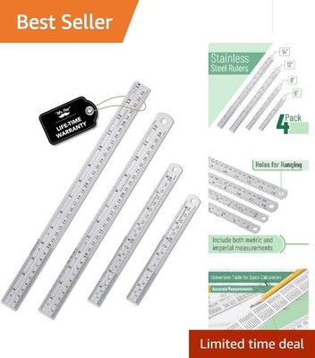 Stainless Steel Ruler Set with Inch and CM Measurements - 6 to 14 Inch Range