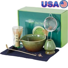 Complete Matcha Set 7 Pcs Whisk Bowl Bamboo Scoop Sifter Tea Towel Gift New