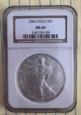 2006 Silver Eagle MS69 NGC Walking Liberty Coin 1 Oz Fine Silver - Uncirculated  109.65 per troy oz