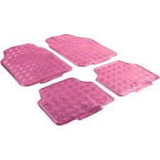 Tapis De Sol En Caoutchouc Universels 4 Pièces Look Aluminium Strié Chromé Rose
