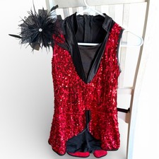 Weissman Sequin Classic Jazz Dance Dress Costume Size M - With Hair Clip - Red
