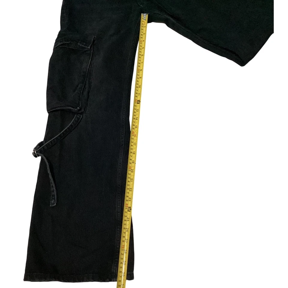 Zara черный джинсовой ткани грузовой брюки широкие ноги Y2K гранж брюки женский размер 2 - Изображение 2 из 4