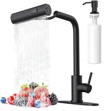 Matte Black Waterfall Kitchen Faucets with Pull Down Sprayer  Soap Dispenser