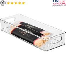 Extra Long Clear Storage Bin Stackable Organizer Kitchen Pantry Bathroom Office