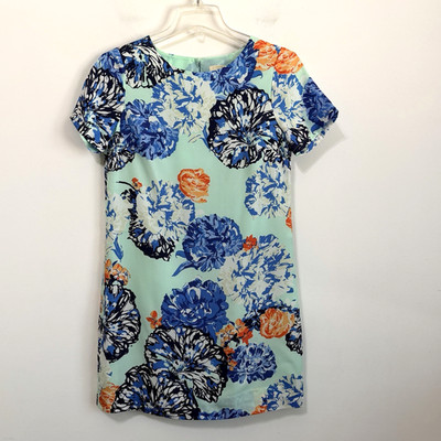 J Crew Shift Dress 0 Blue Floral Print Short Sleeve Summer Spring Easter NEW