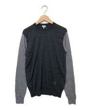 LOEWE Logo Embroidered Two Tone Crewneck Sweater Gray XS Wool Italy SR3352