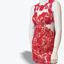 Dave & Johnny Illusion Dress Sheer Red Lace Mini Party Cocktail Y2K Coquette