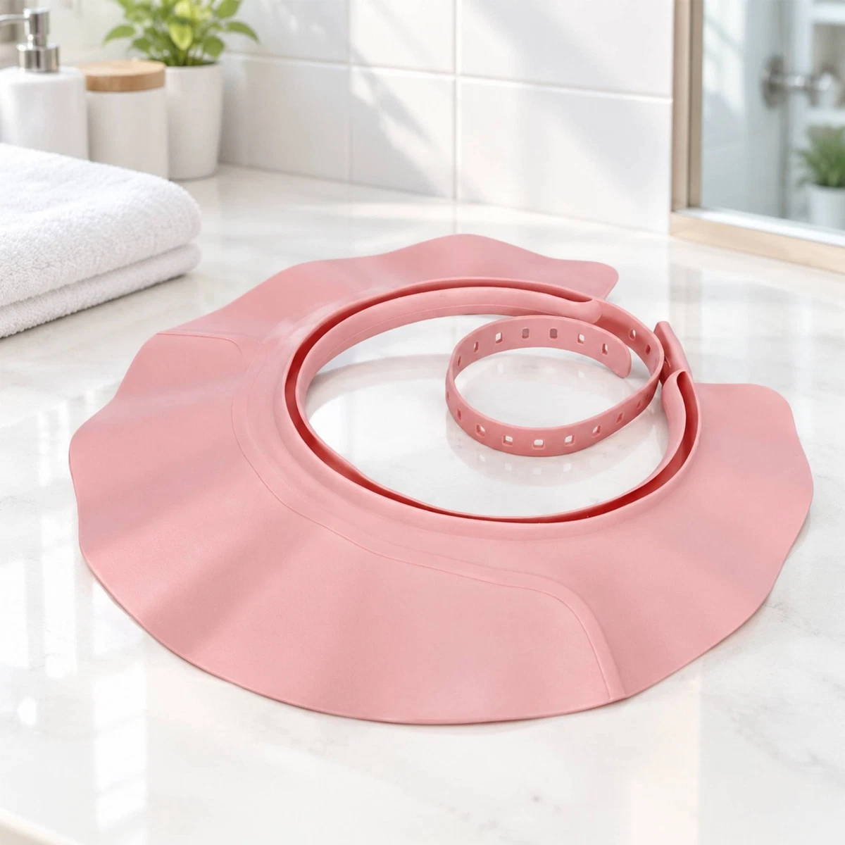 Adjustable Hair Wash Cap with Broad Brim Soft Silicone Rinse Guard Hat