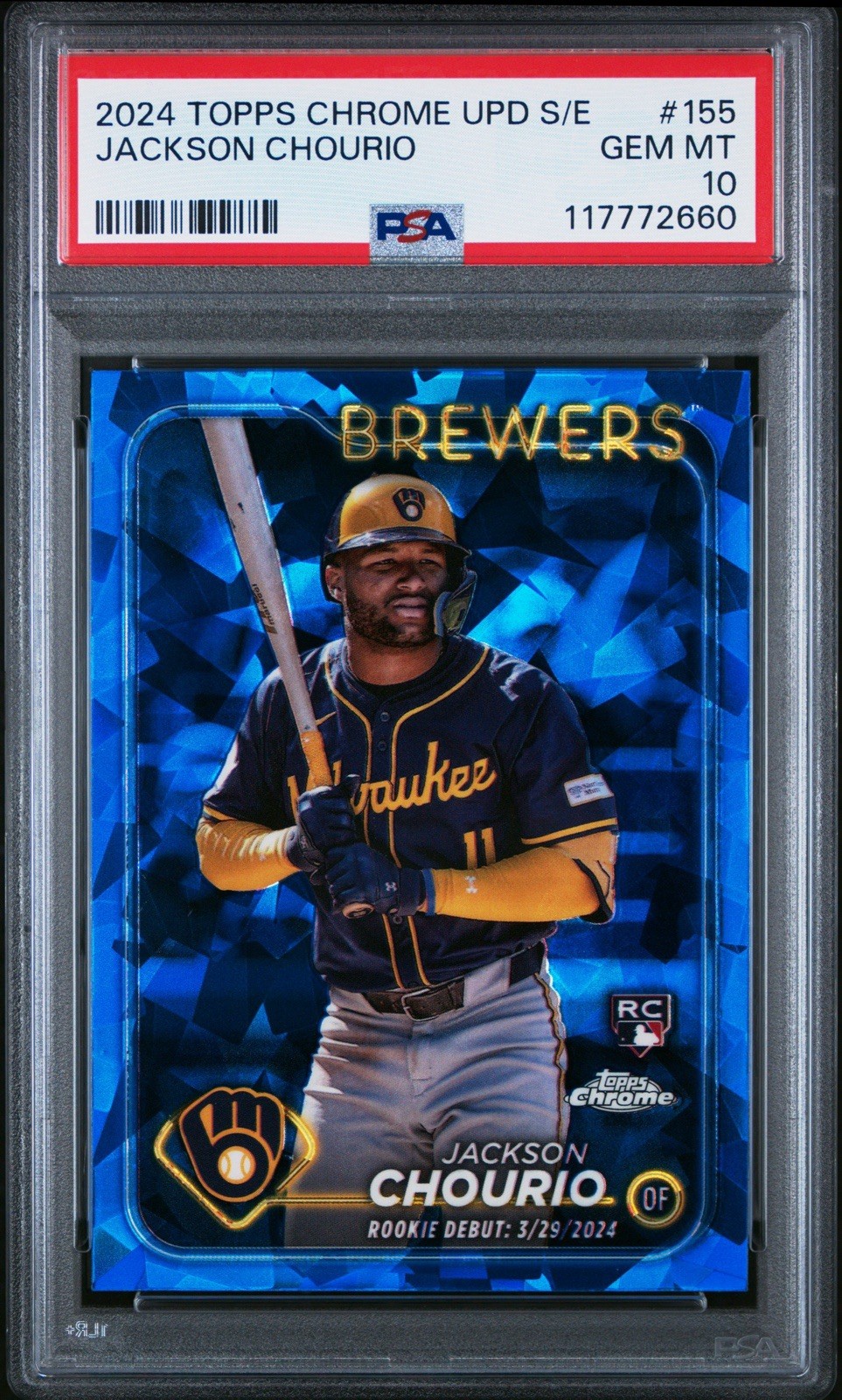 2024 Topps Chrome Update Sapphire- Rookie Debut Jackson Chourio PSA 10