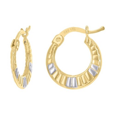 10K zweifarbige Gold Damen 16mm ausgefallen gepufft gewellte Skala Klapp Creolen