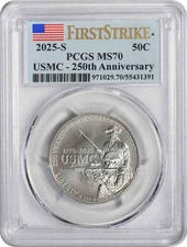 2025-S U.S. Marine Corps USMC 250th Anniversary Half Dollar MS70 FS PCGS