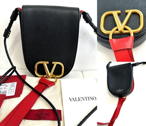 VALENTINO GARAVANI Women V-Ring Small Saddle Shoulder Bag Black Gold from japan