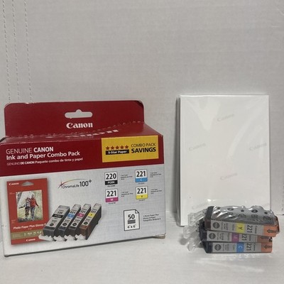 Canon CLI221 CMYK Printer Ink Cartridge w 50pc 4x6 Photo Paper Pack Missing 220