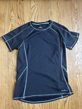 LL Bean Shirt Mens Small Black Midweight Base Layer Short Sleeve Hiking Hunting