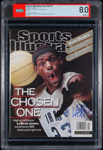Lebron James Rookie RC 2002 Sports Illustrated Newsstand Magazine PSA 8 Auto 9