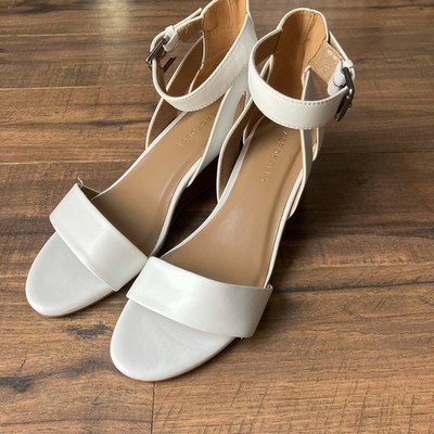 Aerosoles Willowbrook Wedge Leather White Ankle Strap Sandals Womens 8.5 M