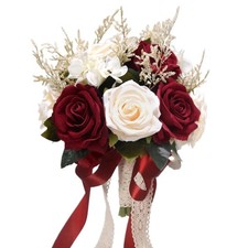 8.6in Wedding Bouquets for Bride Bridesmaid,White Champagne Red Burgundy Rose Ar