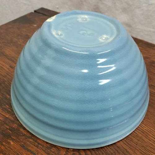 Vintage USA Pottery Bowl Beehive Design Gorgeous Robin Egg Blue Ringware Bauer