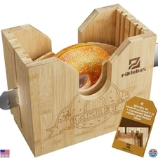 2025 Bamboo Bagel Slicer - Adjustable Thickness, Anti-Slip Mat, No Knife Needed