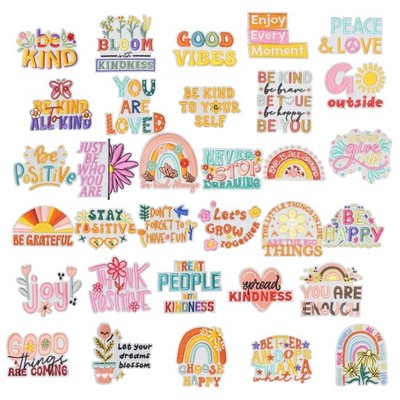 32PCS Positive Affirmations Iron on Patches Set, Colorful Boho Hippie Embroid...