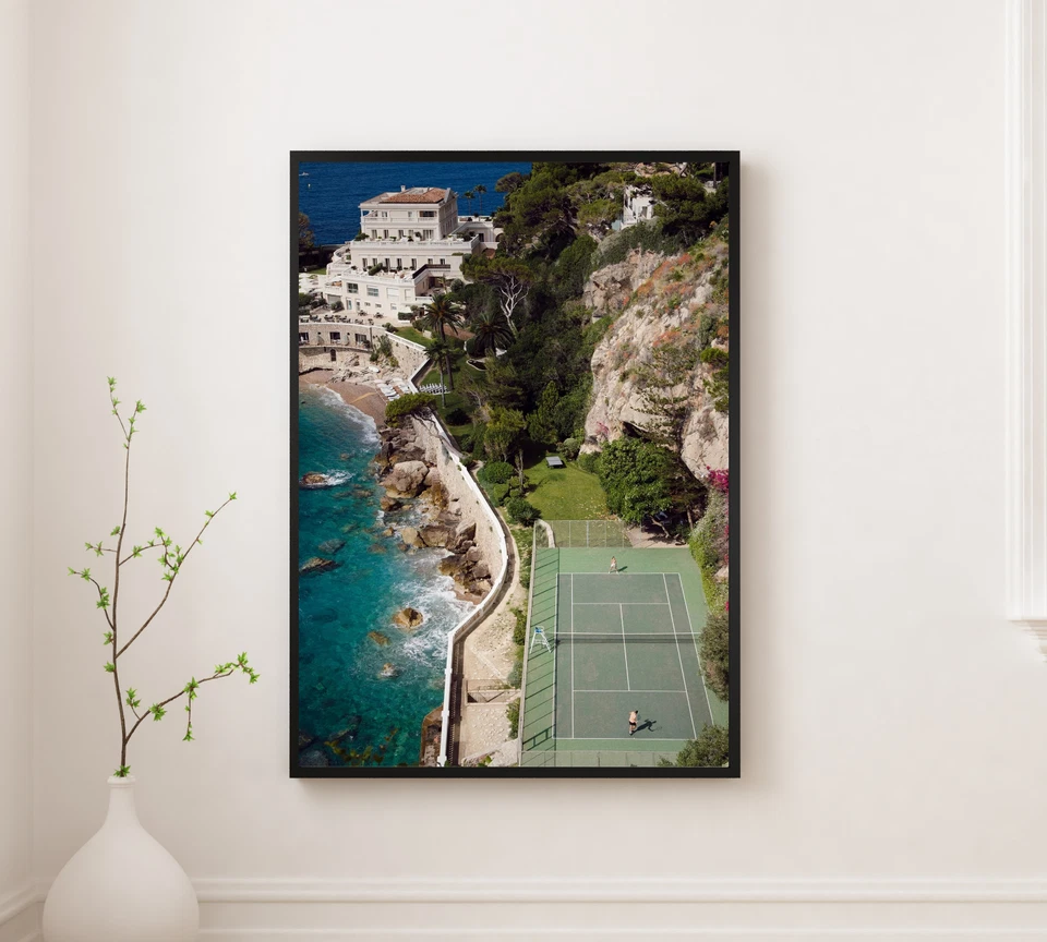 Pista de tenis marítima Saint-Tropez impresión Riviera francesa, fotografía vintage de bellas artes Foto 2 de 4